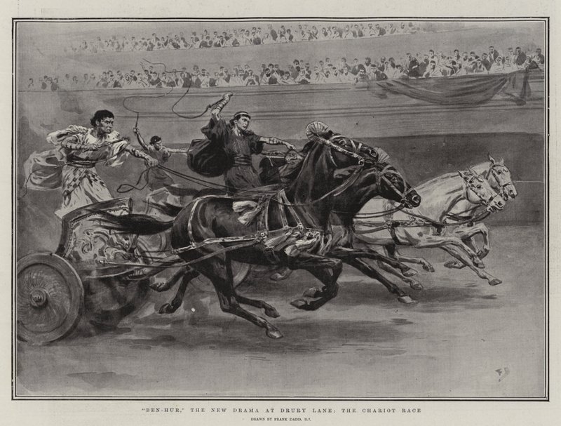 Ben-Hur, il nuovo dramma al Drury Lane, la corsa delle bighe da Frank Dadd