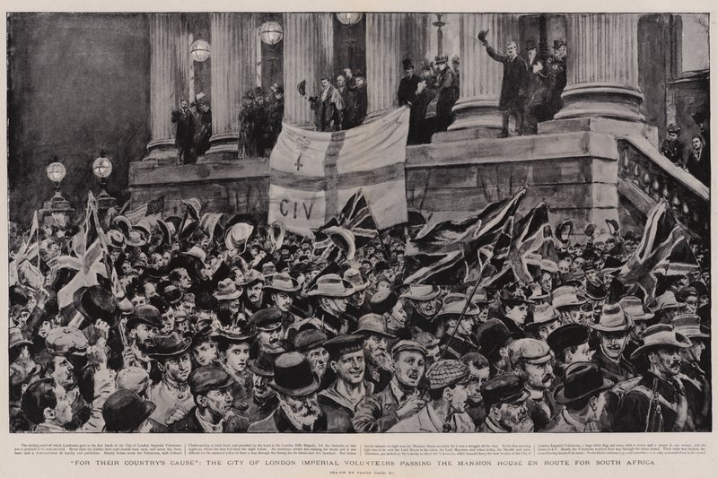 Per la causa del loro paese, i Volontari Imperiali della Città di Londra che passano davanti alla Mansion House in rotta per il Sudafrica da Frank Dadd