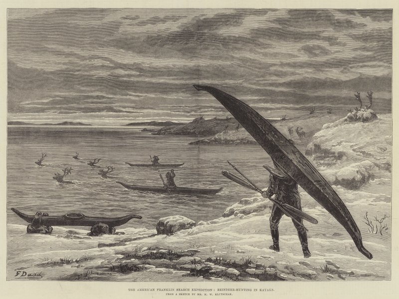 La spedizione americana alla ricerca di Franklin, caccia alla renna in kayak da Frank Dadd