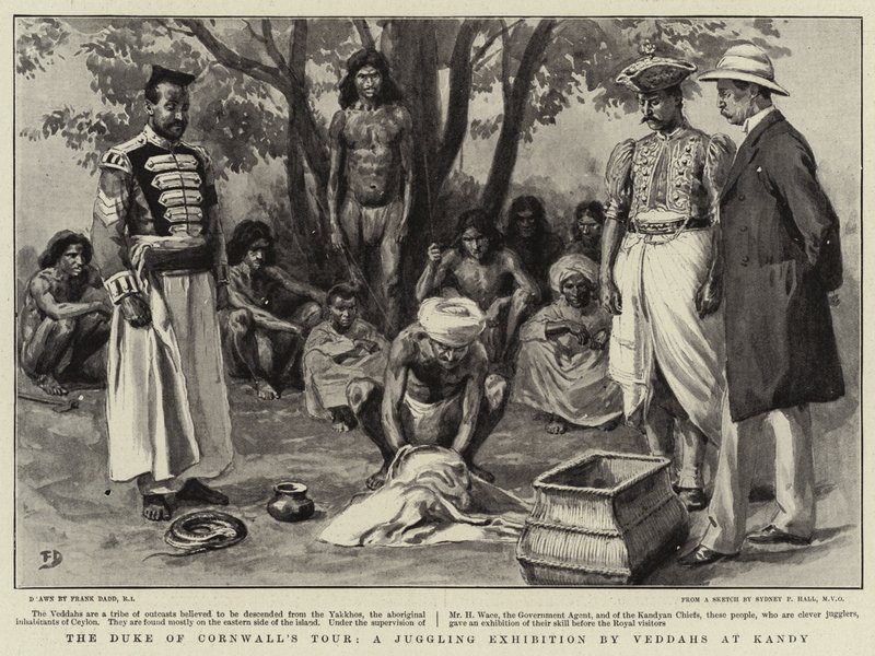 Il tour del Duca di Cornovaglia, una mostra di giocoleria dei Veddahs a Kandy da Frank Dadd