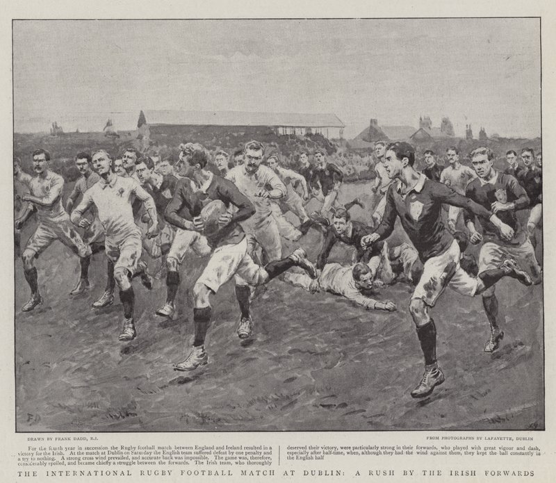 La partita internazionale di rugby a Dublino, un assalto degli avanti irlandesi da Frank Dadd