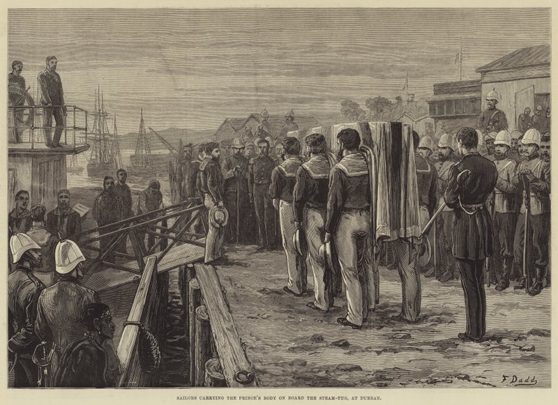 Il defunto Principe Imperiale, marinai che trasportano il corpo del Principe a bordo del rimorchiatore a vapore, a Durban da Frank Dadd