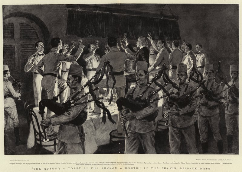 La Regina, un brindisi in Sudan, uno schizzo nel Suakin Brigade Mess da Frank Dadd