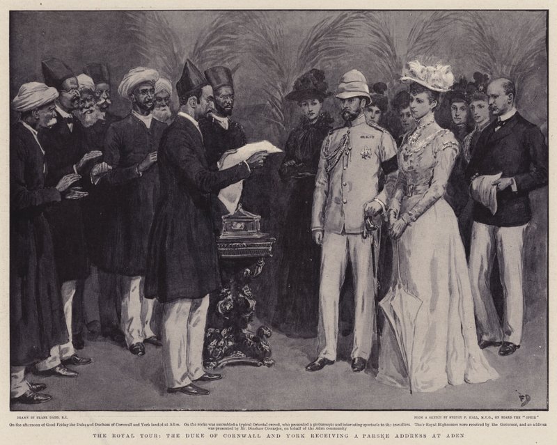 Il tour reale, il Duca di Cornovaglia e York riceve un indirizzo parsi ad Aden da Frank Dadd