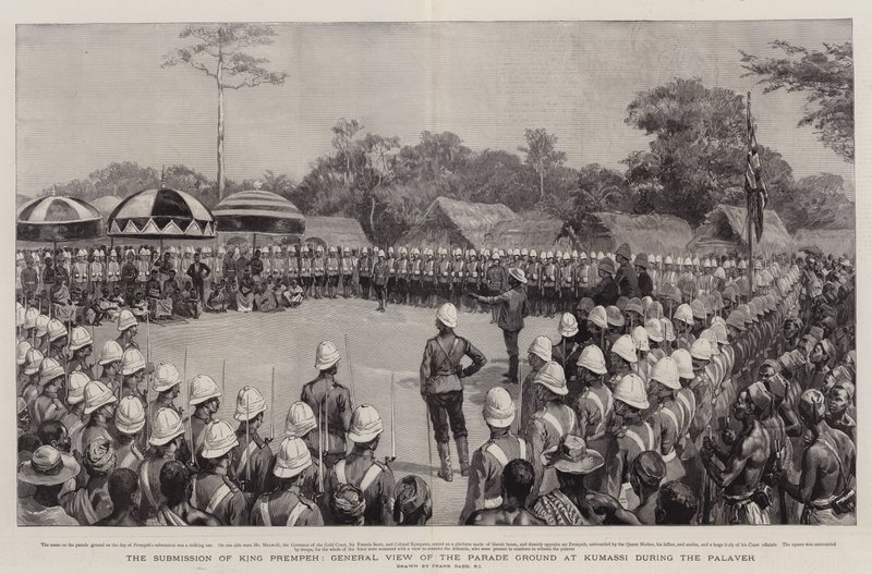 La sottomissione del re Prempeh, vista generale del campo di parata a Kumassi durante il Palaver da Frank Dadd