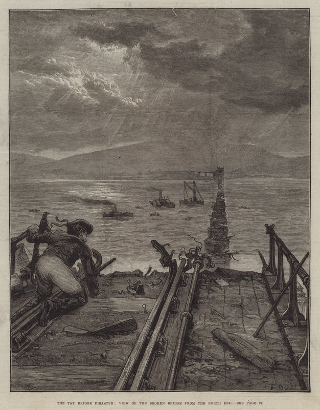 Il disastro del ponte di Tay, vista del ponte rotto dall