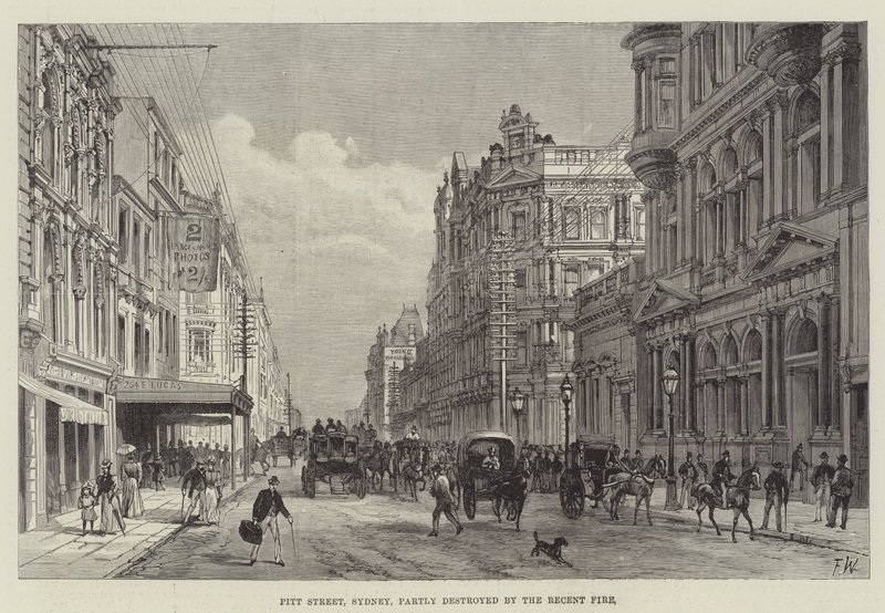 Pitt Street, Sydney, parzialmente distrutta dal recente incendio da Frank Watkins