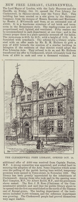 La biblioteca gratuita di Clerkenwell, inaugurata il 10 ottobre da Frank Watkins
