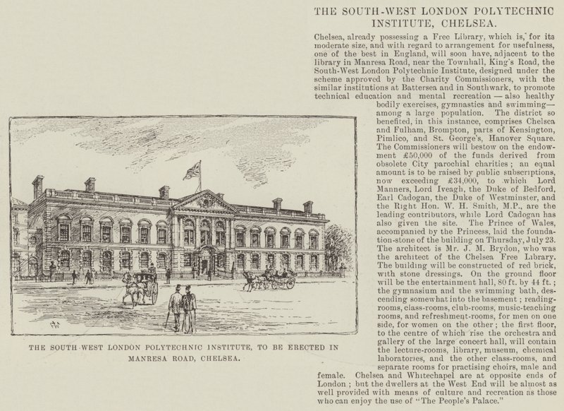 Il South West London Polytechnic Institute, da erigere in Manresa Road, Chelsea da Frank Watkins