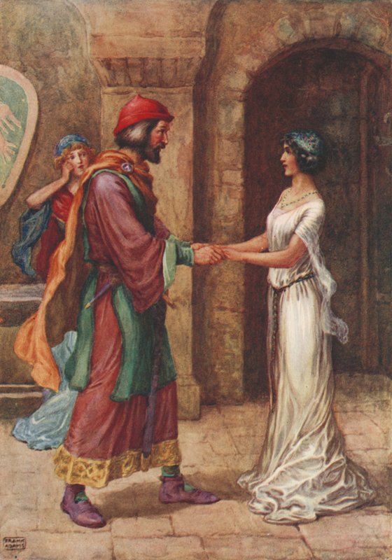 Geraldine e il Barone, da Christabel di Samuel Taylor Coleridge (litografia a colori) da Frank Adams