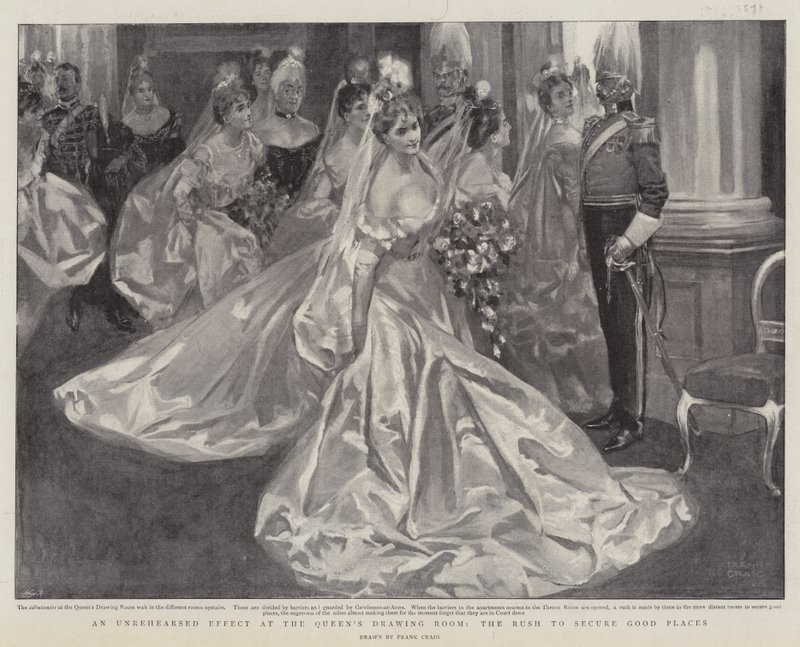 Un effetto non provato alla Drawing Room della Regina, la corsa per assicurarsi buoni posti da Frank Craig