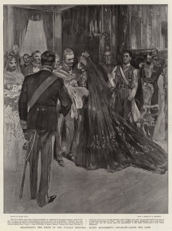 Registrazione della nascita della principessa italiana, la regina Margherita che congratula il re da Frank Craig