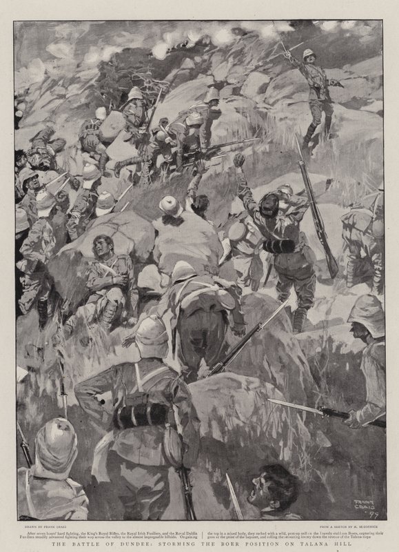 La battaglia di Dundee, assalto alla posizione boera su Talana Hill da Frank Craig