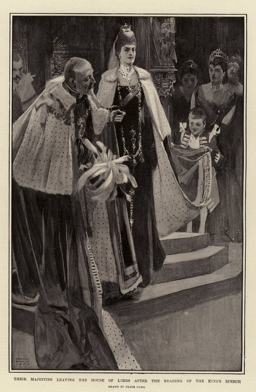 Le loro Maestà lasciano la Camera dei Lord dopo la lettura del discorso del Re da Frank Craig