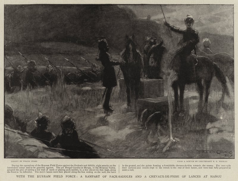 Con la Kurram Field Force, un bastione di selle da soma e un Chevaux-de-Frise di lance a Hangu da Frank Craig