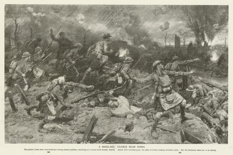 Una carica delle Highland vicino a Ypres, Prima Guerra Mondiale da Frank Dadd