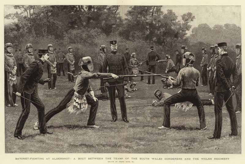 Combattimento con baionette ad Aldershot, un incontro tra le squadre dei South Wales Borderers e del Welsh Regiment da Frank Dadd