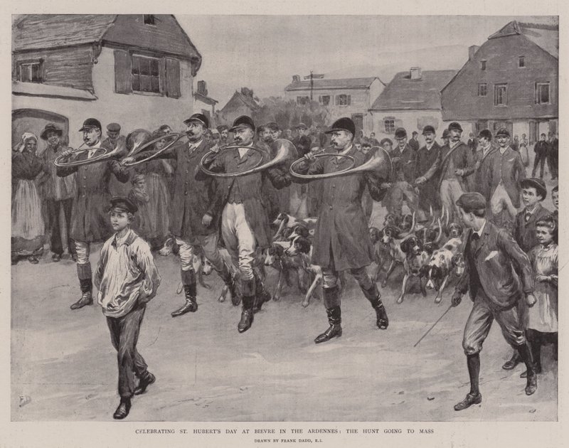 Celebrazione del Giorno di San Uberto a Bievre nelle Ardenne, la Caccia va a Messa da Frank Dadd