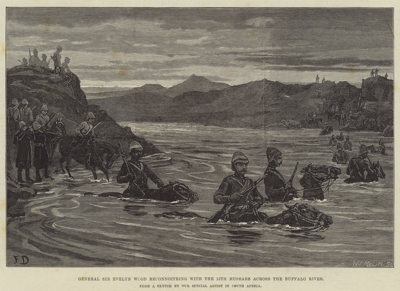 Il generale Sir Evelyn Wood in ricognizione con il 15° Ussari attraverso il fiume Buffalo da Frank Dadd