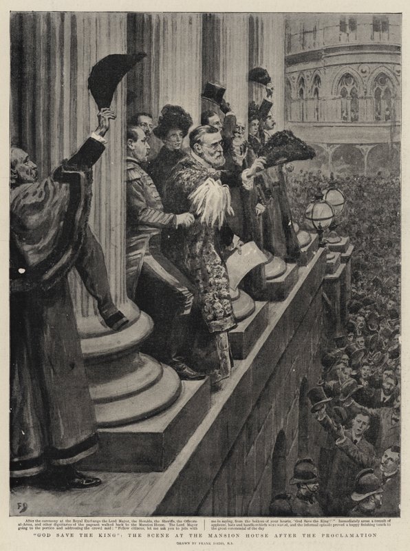 Dio salvi il Re, la scena alla Mansion House dopo la proclamazione da Frank Dadd