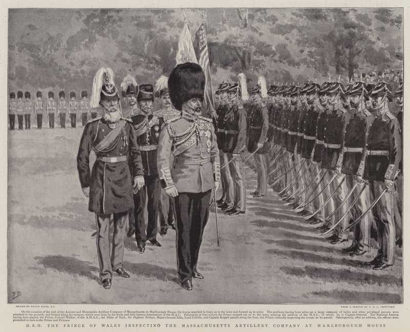Sua Altezza Reale il Principe di Galles ispeziona la Compagnia di Artiglieria del Massachusetts a Marlborough House da Frank Dadd