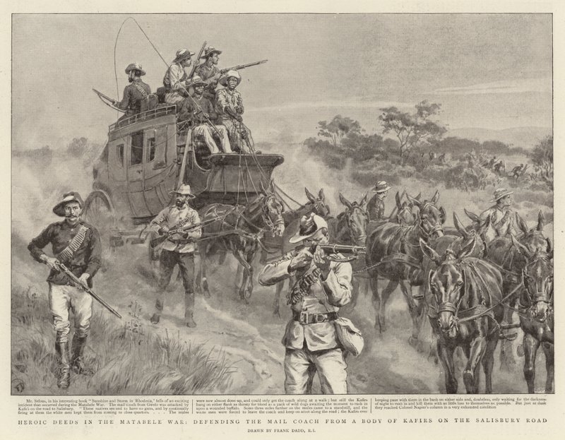 Imprese eroiche nella guerra di Matabele, difendendo la diligenza da un gruppo di Kafirs sulla strada di Salisbury da Frank Dadd