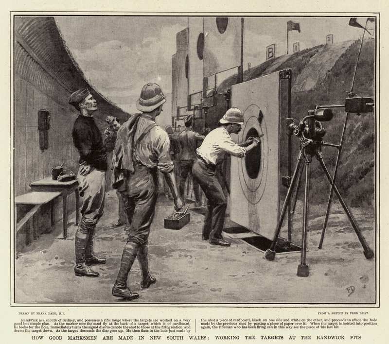 Come si formano i buoni tiratori nel Nuovo Galles del Sud, lavorando i bersagli alle fosse di Randwick da Frank Dadd