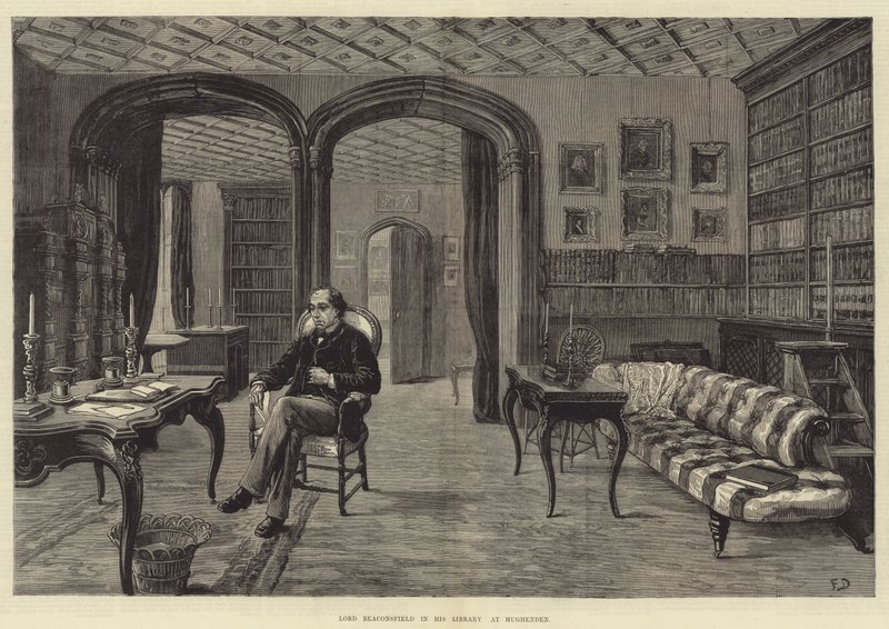 Lord Beaconsfield nella sua biblioteca a Hughenden da Frank Dadd