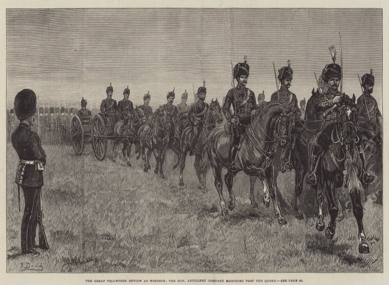 La grande rassegna volontaria a Windsor, la Honourable Artillery Company che marcia davanti alla regina da Frank Dadd