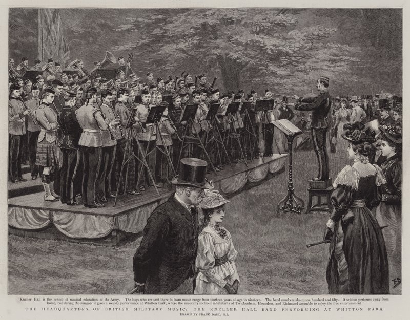 Il quartier generale della musica militare britannica, la banda di Kneller Hall che si esibisce a Whitton Park da Frank Dadd