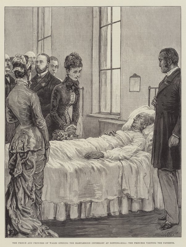 Il Principe e la Principessa del Galles inaugurano il Marylebone Infirmary a Notting-Hill, la Principessa visita i pazienti da Frank Dadd