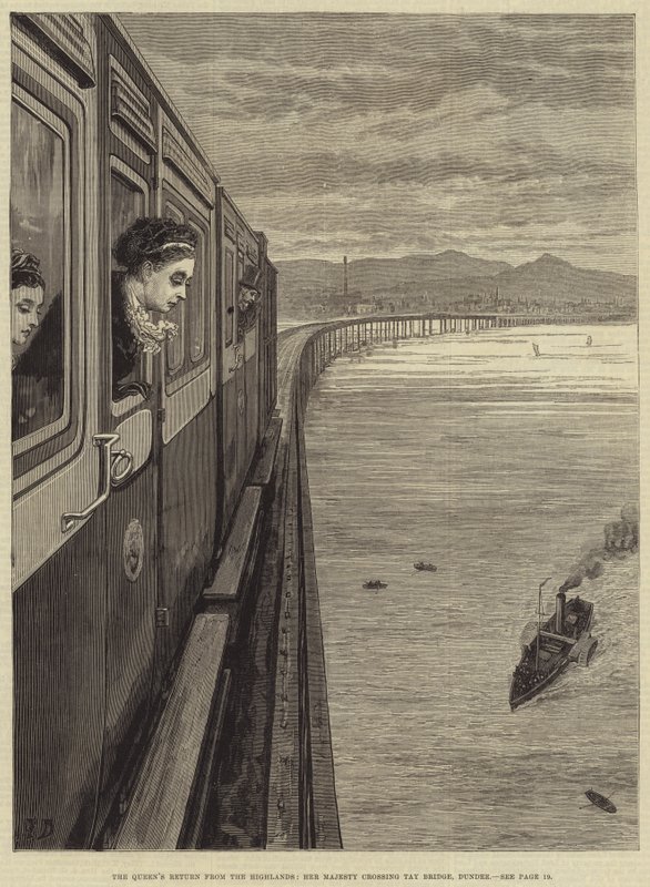 Il ritorno della Regina dalle Highlands, Sua Maestà attraversa il Tay Bridge, Dundee da Frank Dadd