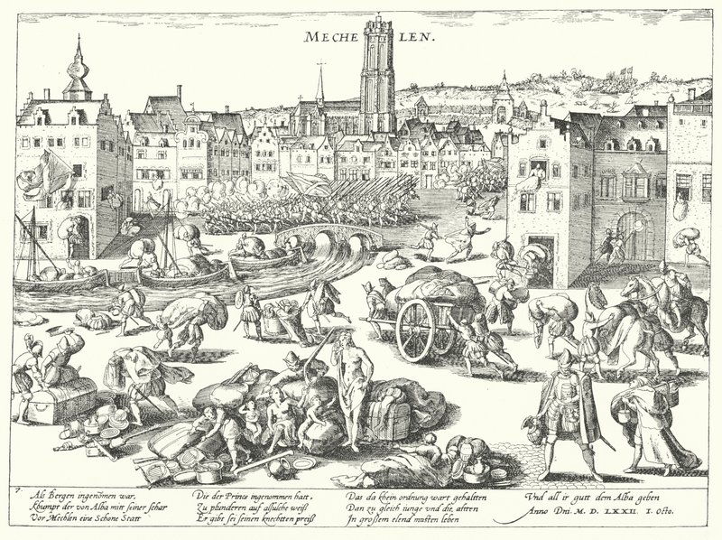Sacco di Mechelen da parte degli spagnoli da Franz (after) Hogenberg
