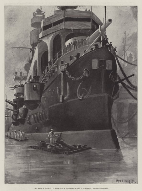 La nave da battaglia francese di prima classe Charles Martel a Tolone, ultimi ritocchi da Fred T. Jane