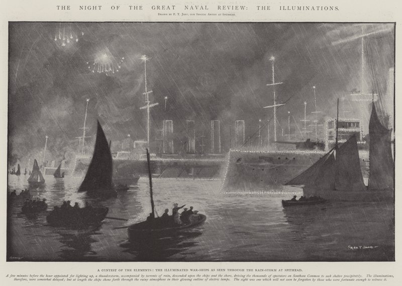 La notte della grande parata navale, le illuminazioni da Fred T. Jane