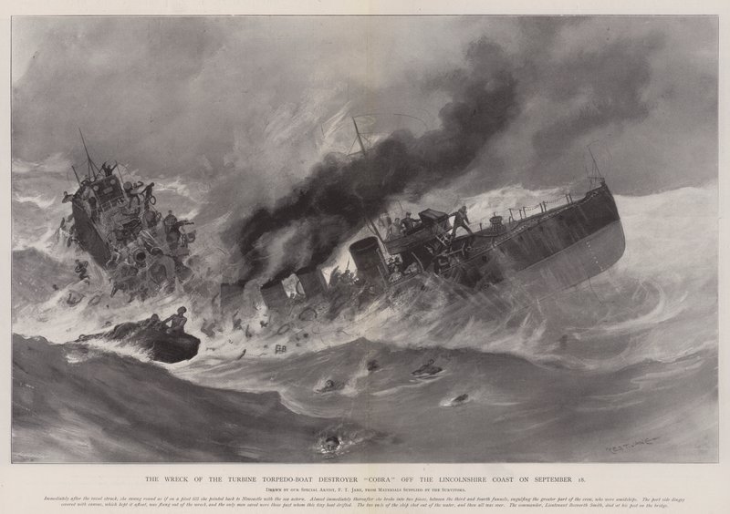 Il Naufragio del Cacciatorpediniere Cobra al largo della Costa del Lincolnshire il 18 settembre da Fred T. Jane