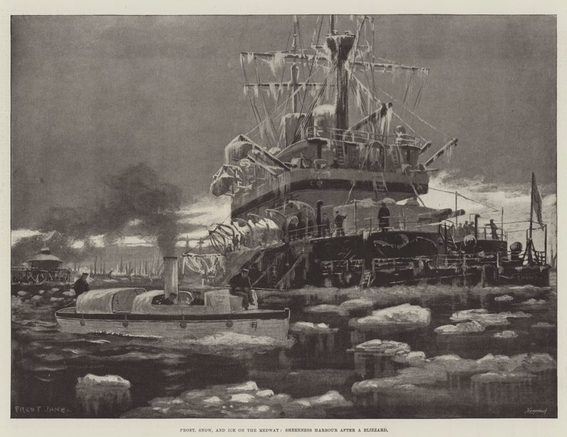 Gelo, neve e ghiaccio sul Medway, porto di Sheerness dopo una bufera da Fred T. Jane