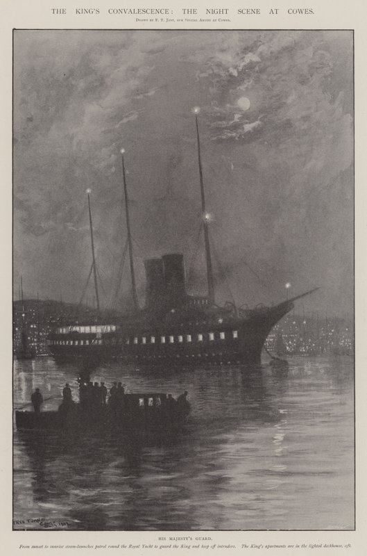 La convalescenza del re, la scena notturna a Cowes da Fred T. Jane