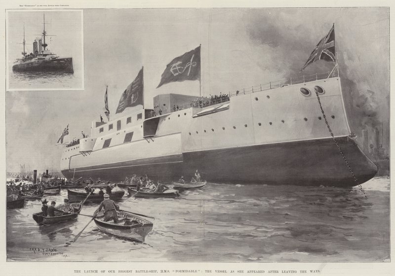 Il varo della nostra più grande nave da battaglia, HMS Formidable, la nave come appariva dopo aver lasciato i cantieri da Fred T. Jane