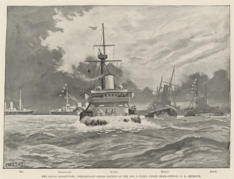 Le manovre navali, tattiche preliminari a vapore della flotta rossa, sotto il contrammiraglio E H Seymour da Fred T. Jane