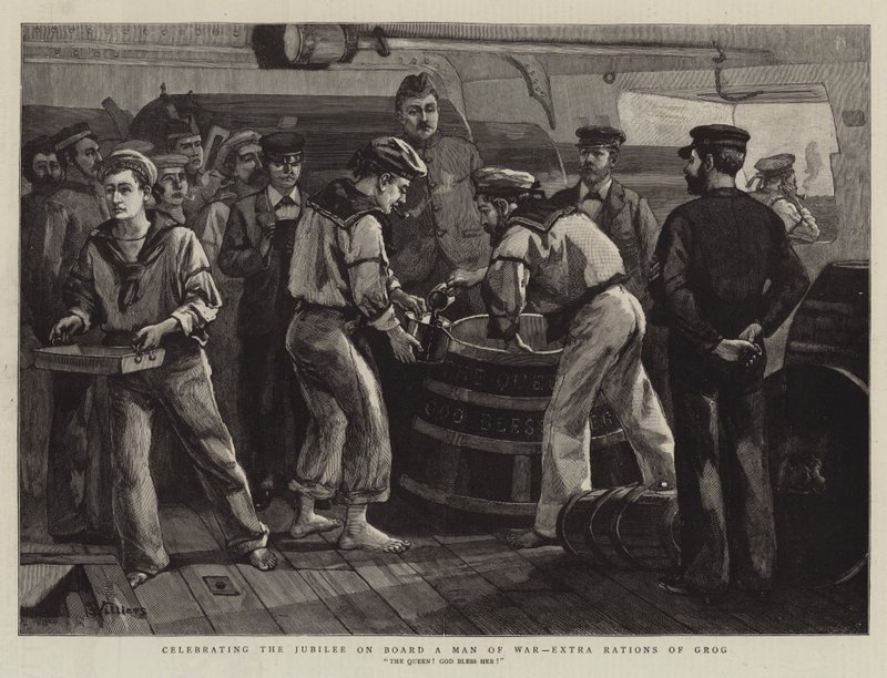 Celebrazione del Giubileo a bordo di una nave da guerra, razioni extra di grog da Frederic Villiers