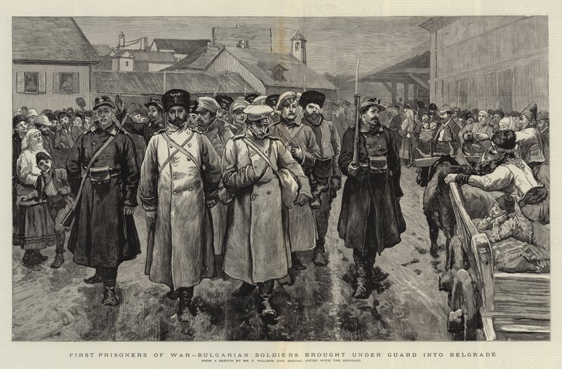Primi prigionieri di guerra, soldati bulgari portati sotto scorta a Belgrado da Frederic Villiers