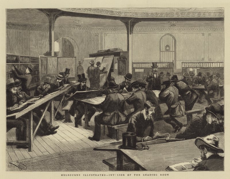 Melbourne Illustrata, Interno della Sala di Lettura da Frederic Villiers