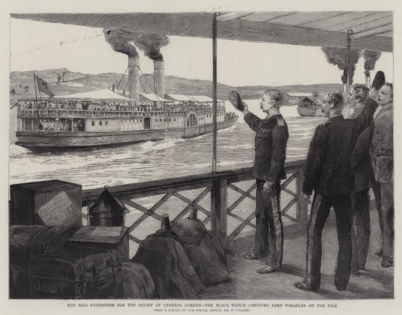 La spedizione del Nilo per il soccorso del generale Gordon, il Black Watch che acclama Lord Wolseley sul Nilo da Frederic Villiers