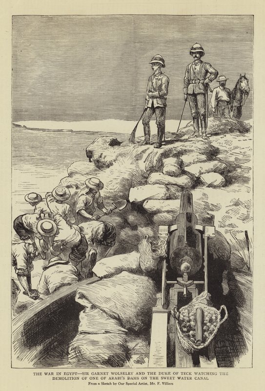 La guerra in Egitto, Sir Garnet Wolseley e il Duca di Teck osservano la demolizione di una delle dighe di Arabi sul Canale dell