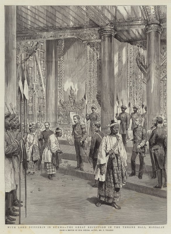 Con Lord Dufferin in Birmania, la Grande Accoglienza nella Sala del Trono, Mandalay da Frederic Villiers