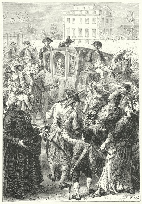 Luigi XVI portato a Parigi dopo che la folla ha attaccato il Palazzo di Versailles da Frederic Theodore (after) Lix