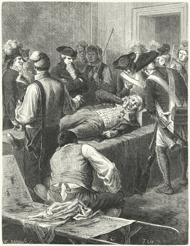 Il ferito Maximilien Robespierre al Comitato di Salute Pubblica in attesa della sua esecuzione, 1794 da Frederic Theodore Lix