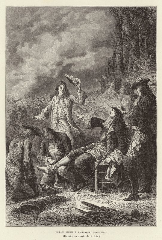 Villars ferito a Malplaquet. Claude Louis Hector de Villars, Maresciallo di Francia, ferito alla Battaglia di Malplaquet, Guerra di Successione Spagnola da Frederic Theodore Lix