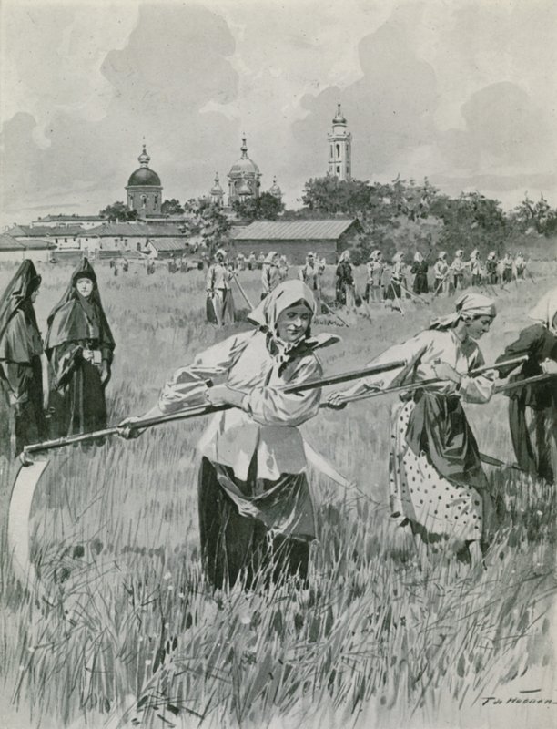 Un convento a Novgorod: suore che fanno il fieno da Frederic de Haenen